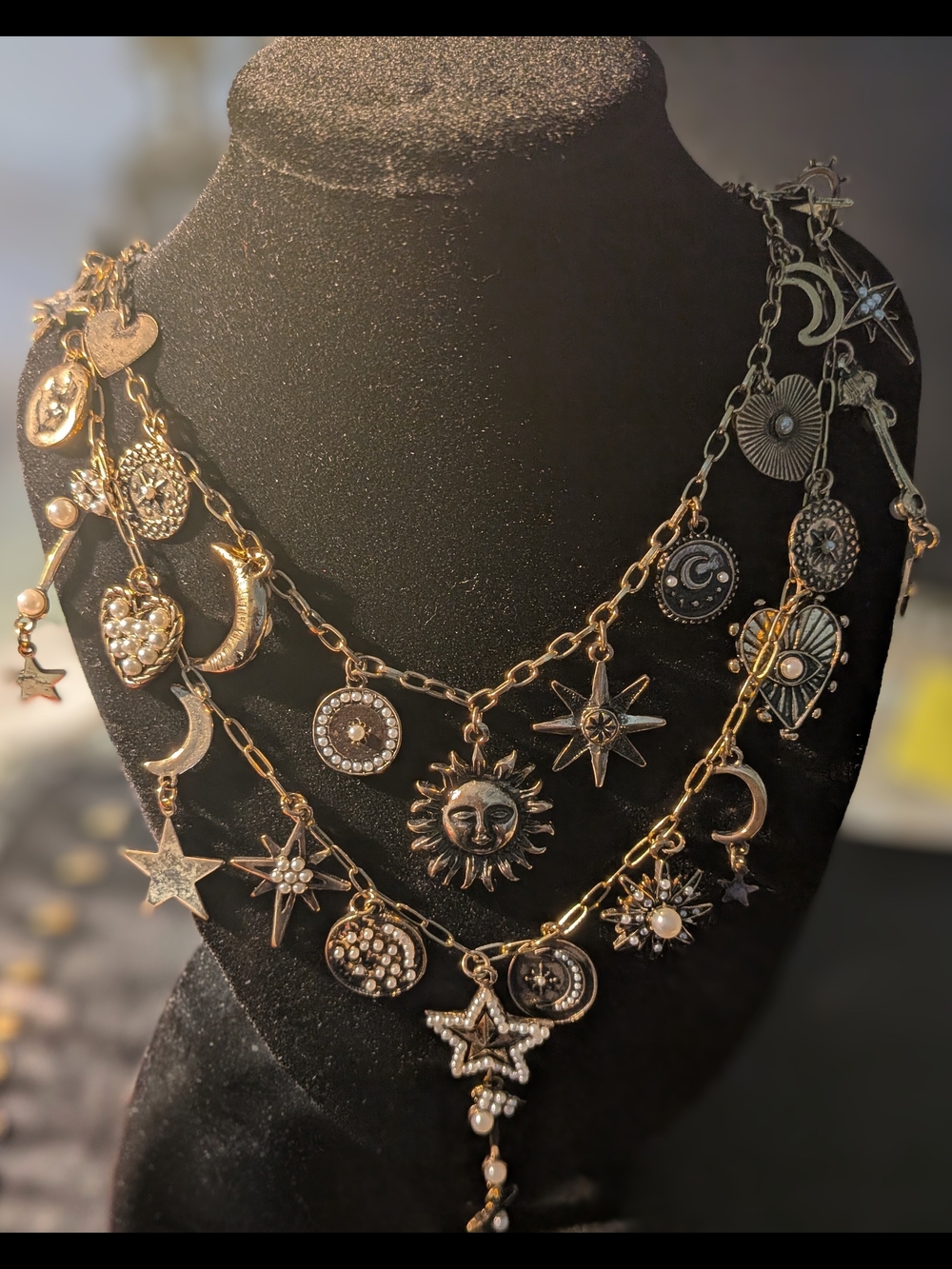 Celestial Charm Multi-Layer Gold Tone Necklace- 2 Separate Necklaces